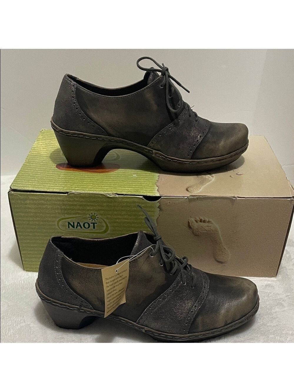 Naot Besalu Grey Shimmer & Vintage Oxford Lace Up Shoes Sz 37